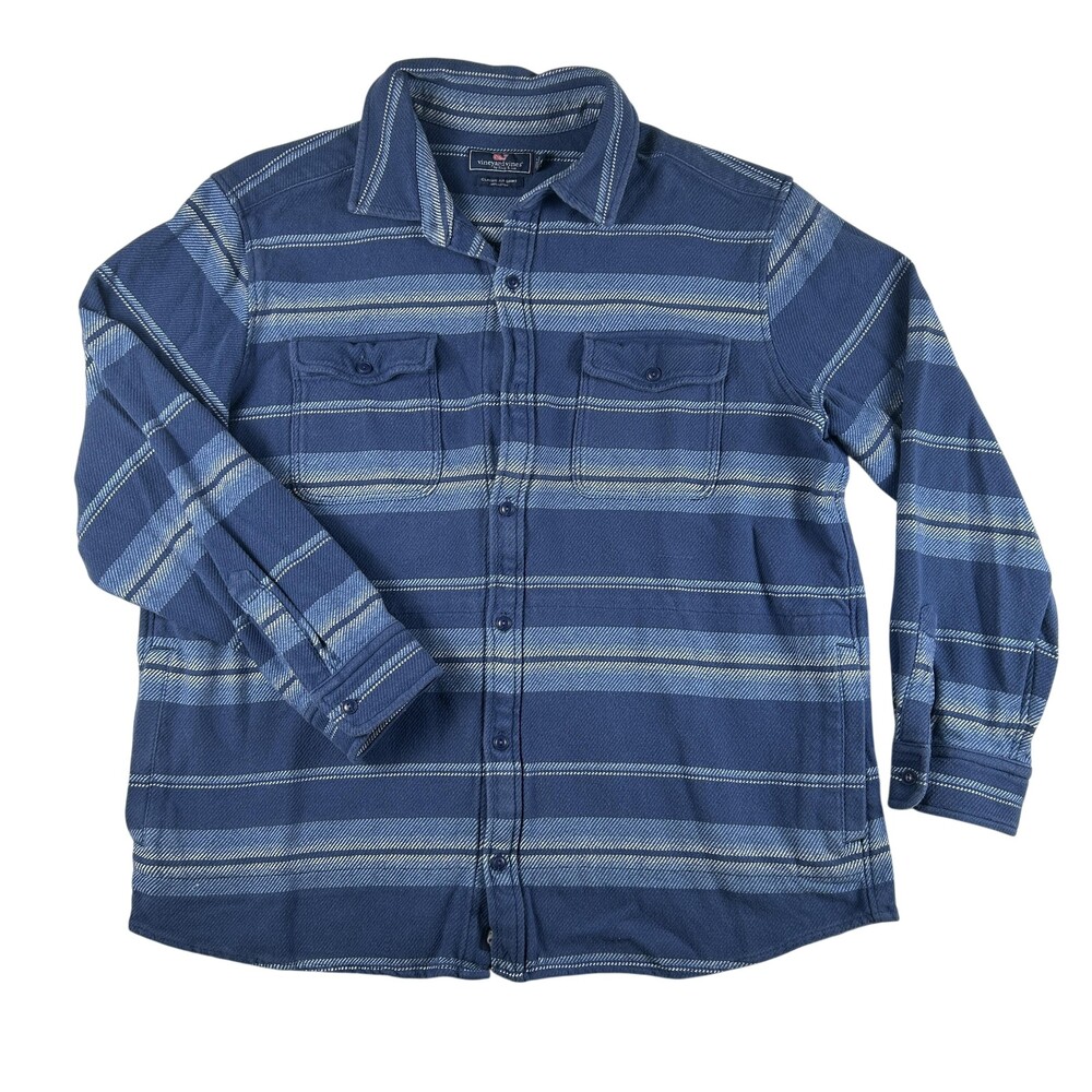 Vineyard Vines Shirt Mens XL Shacket Stripe Long Sleeve Twill Button Up FLAW